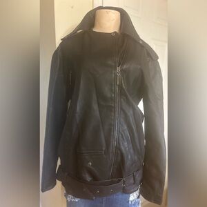 •SALE•Black Leather Jacket with Bottom Buckle (Unisex)